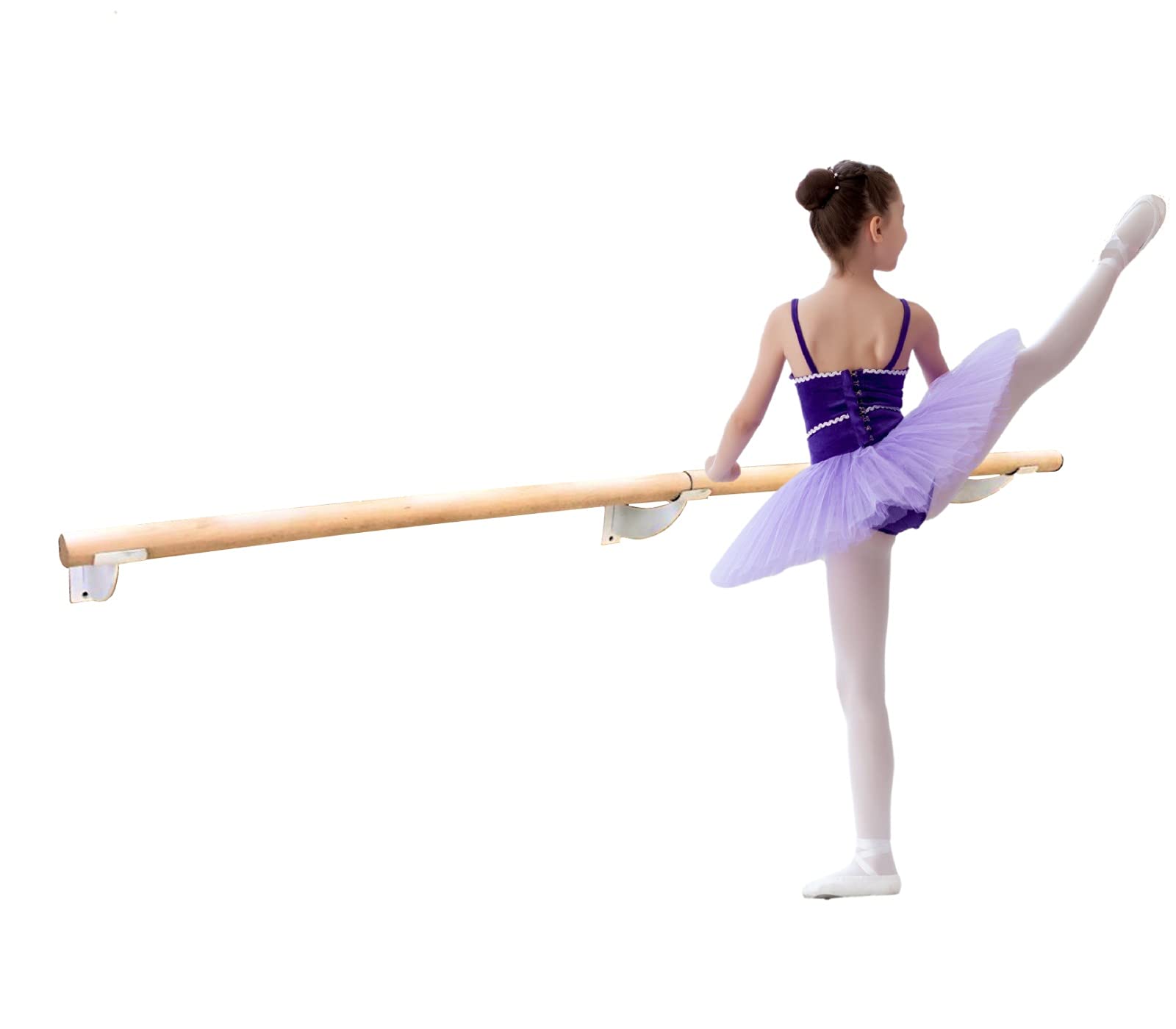 Ballet Barre Single Bar 6 FT Long 1.5 Diameter White, Kids and Adults Open Bracket Wall Mounted Fixed Height Wooden Ballet Barre HomeStudio Ballet Bar, Dance Bar, S