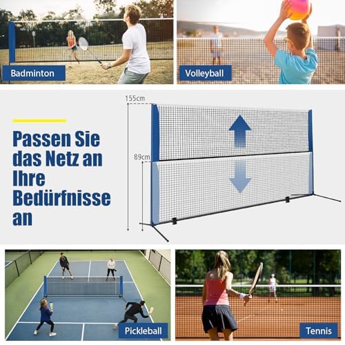 Rete per volani con supporto, rete da badminton, regolabile in altezza, con 2 volani e borsa per il trasporto, supporto a rete portatile, per badminton, tennis, pallavolo (420 cm)