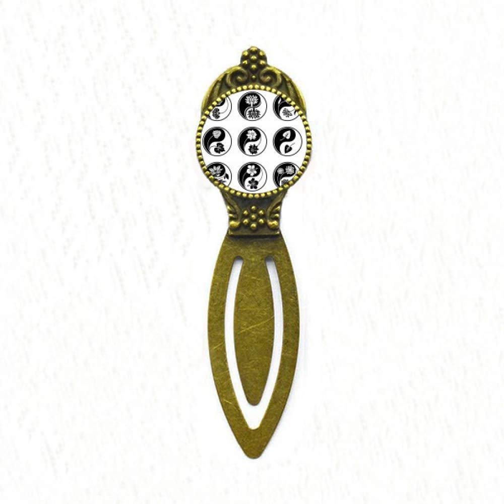 Marque-page rond yin-yang et fleur de lotus en métal rétro pour bureau - 5