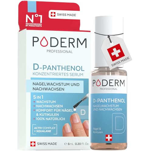 Poderm 5 in 1 Nagel Booster Serum - D-Panthenol | Stärkende Pflege für Fragile Nägel - 6 ML | Fördert das Wachstum & Begrenzt Bruch | 100% Natürlich - Entwickelt von einem Podologen in der Schweiz