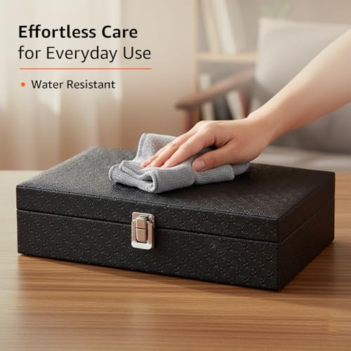 Image of amazon basics Unisex Faux Leather Watch Organiser Box with 12 Slots |Watch Organiser|33.5LX20.5BX8H cm| Black