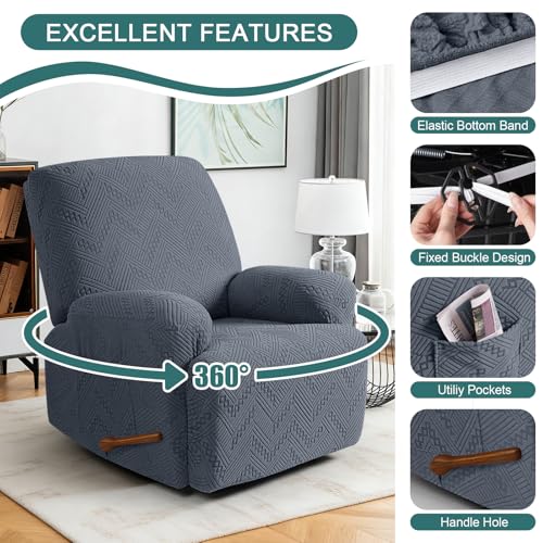 Image of Ruaozz Recliner Sofa Covers Recliner Chair Covers Recliner Covers for Reclining Chair with Pockets Washable Furniture Protector with Elastic Bottom (1 Seater, Grey)