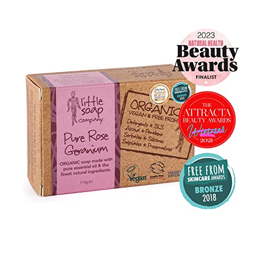 Little Soap Company Organic Soap Bar – Vegan, Cruelty Free, No SLS or Parabens, With Rose Geranium, Natural & Organic Body & Hand Soap (110g) - Image 3