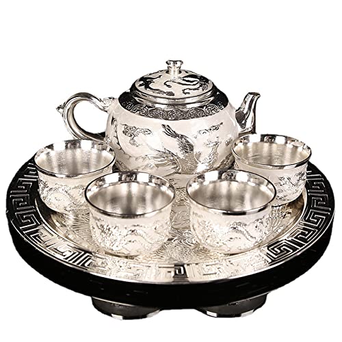 Silver Tea Set of 6,Handmade Vintage Chinese Dragon and Phoenix Tea/Wine Set Includes Teapot Teacups (Color : White Silver) Silver Tea Set of 6,Handmade Vintage Chinese Dragon and Phoenix Tea/Wine Set Includes Teapot Teacups (Color : White Silver)