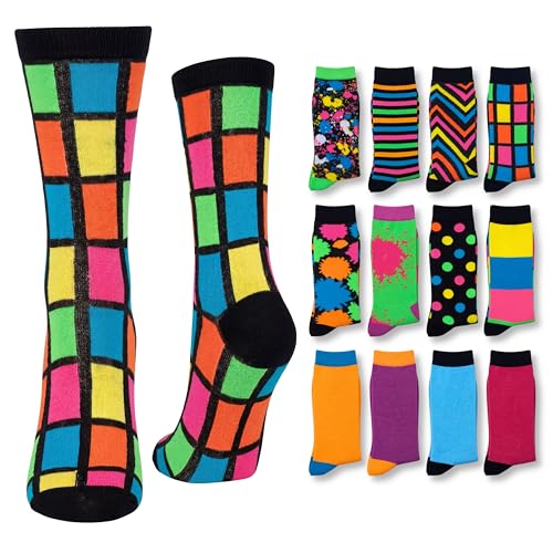 Image of Tipi Toe Women's Fun Patterned Dress Socks, 12-Pack Lightweight Colorful Crew Socks, Casual Novelty Assorted Designs