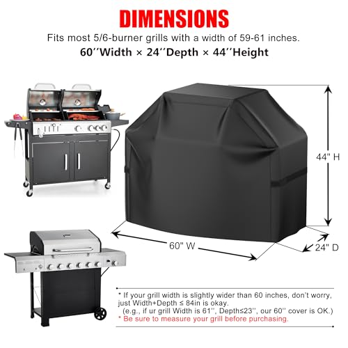 Image of Grill Cover, 60 inch Heavy Duty BBQ Gas Grill Cover for Outdoor Grill, Waterproof, Weather Resistant, Anti-UV, Rip-Proof, Fade Resistant Barbecue Cover with Hook-and-Loop Straps for Most Grills