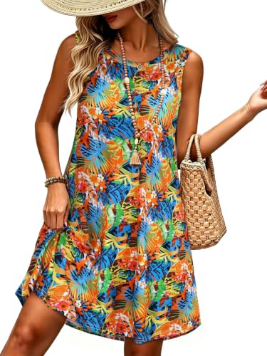 Image of elescat Women's Summer Dresses Casual Sleeveless Loose Sundress with Pocket