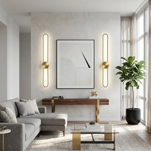 Image of JAYMP Modern Wall Sconce 4000K Dimmable LED Wall Light Fixture, Hardwired Wall Lamp for Living Room, Dining Room, Bedroom, Hallway, Lobby, Entryway, 1 Pack (Brushed Black, H110cm /43.3inch)