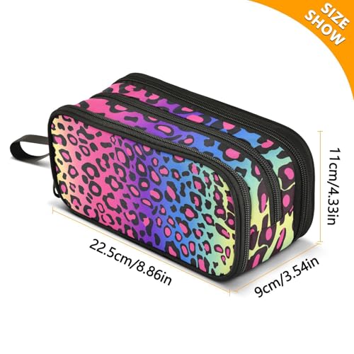 Image of senya Big Capacity Pencil Pen Case, Rainbow Leopard Cheetah Pen Box for School Office College Multi-Purpose Pouch Holder Organizer Cosmetics Bag