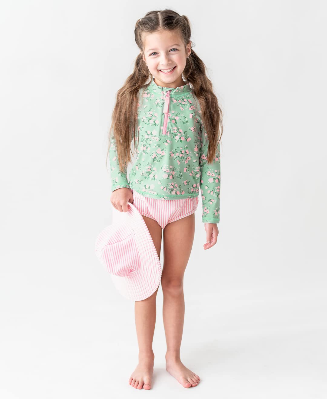 RuffleButts Rash Guard con Cerniera A Maniche Lunghe E Cuori Colorati Upf50, 2 Pezzi - 3-6 Mesi