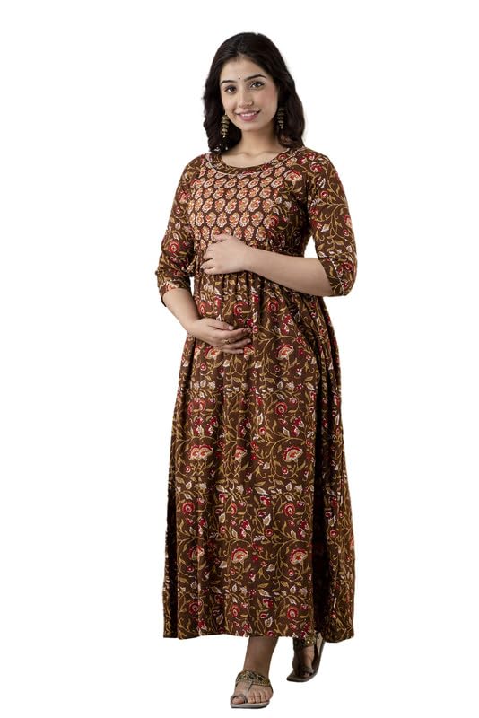 Image of JAIPURFAME Stylish Women's Pure Cotton All Over Printed Kurti Gown, Maternity Dress, and Feeding Dress - Comfortable and Elegant Maternity Wear for Women