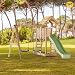 WICKEY Spielturm Klettergerüst MultiFlyer mit Holzdach, Schaukel & pastellgrüner Rutsche, Outdoor Kinder Kletterturm mit Sandkasten, Leiter & Spiel-Zubehör für den Garten
