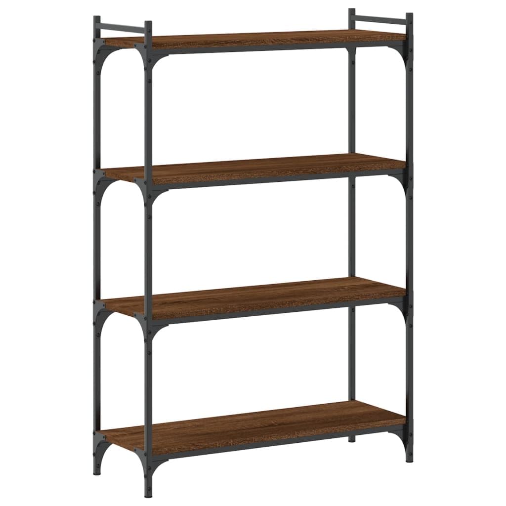 Librería 80 x 30 x 120 cm, aspecto de roble marrón con marco de metal y 4 niveles, estantería de pie para salón, pasillo, dormitorio, diseño moderno para decoración de libros