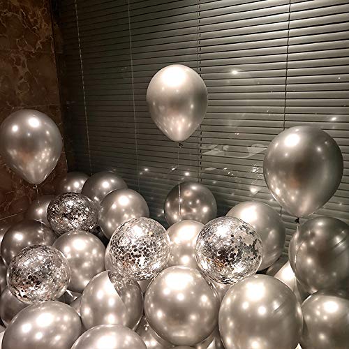 Image of Neo LOONS 100 pcs 5 inch Pearl Silver Premium Latex Balloons - Great for Kids, Adult Birthdays, Weddings, Receptions, Baby Showers, Water Fights, or Any Celebration