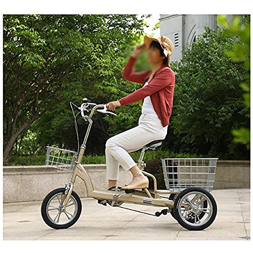 Triciclo Tres Ruedas, Triciclo Adultos 14 Pulgadas, Bicicletas 3 Ruedas con cestas Delanteras y traseras recreación, Compras, picnics, Ejercicios y picnics