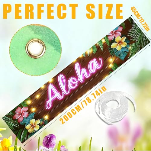 Image of 78.7 x 17.7 Inch Aloha Banner Hawaiian Luau Party Decorations Tropical Summer Yard Decorations Wood Floral Fence Sign Seasonal Outdoor Decor