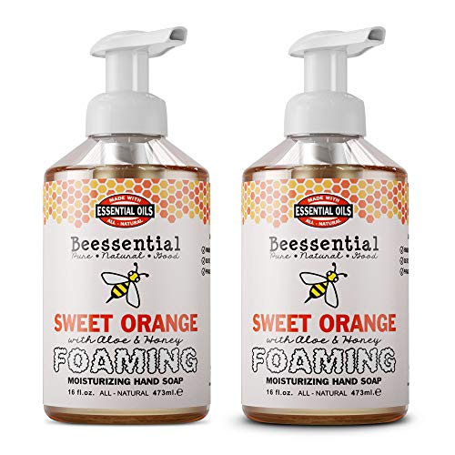 Beessential All Natural Foaming Hand Soap, Orange Essential Oils, Made with Moisturizing Aloe & Honey - Made in the USA, 16 oz 2 Pack
