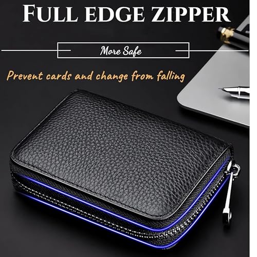 Image of MINI2BUY Luxurious Unisex Pocket Card Holder Design 25-30 Business Card Upto 15 Debit Credit Card Pu Leather 9.5 X 6.5 x 1.2 cm Size RFID Blocking Corporate Gift for Employee (Zipper-Black)
