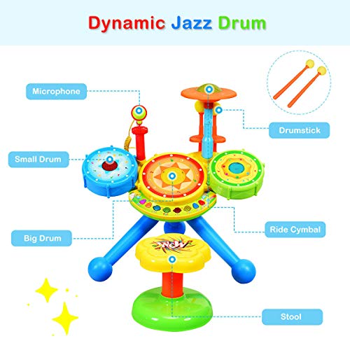 Costzon FWAM-02470 2-In-1 Kids Electronic Musical Toy Drum Set thumb #2