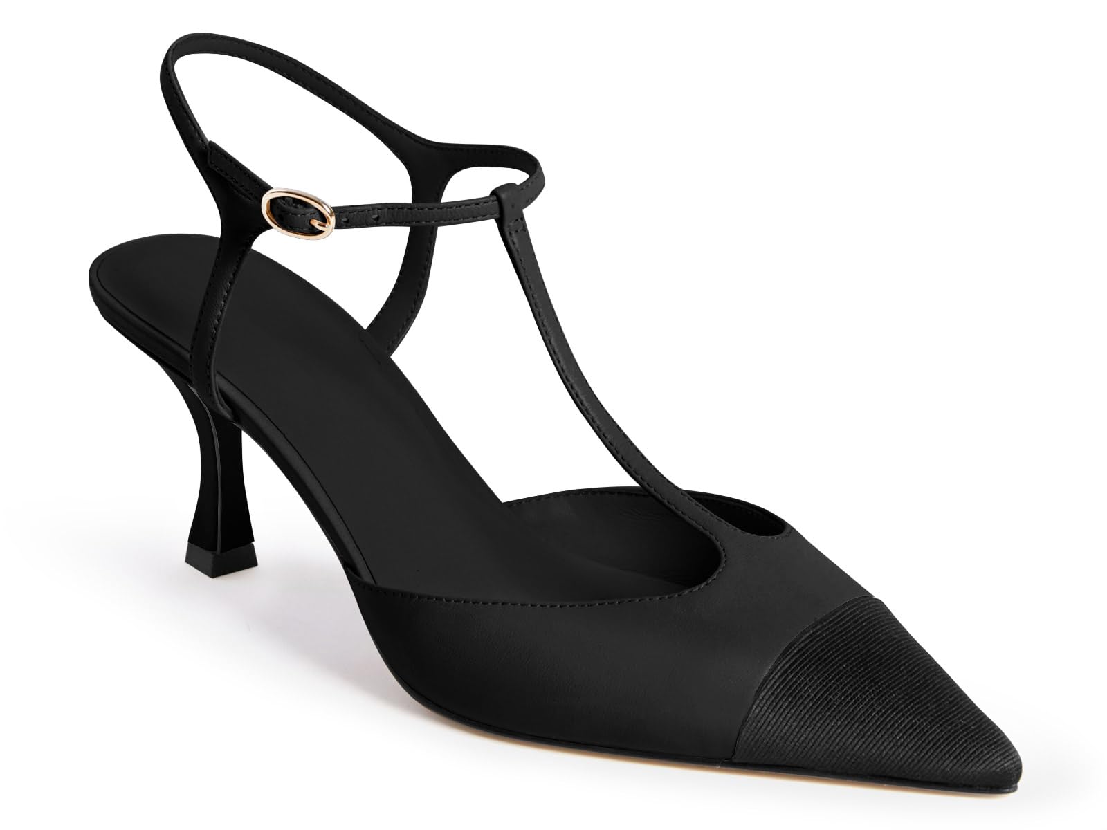 Coutgo Womens Kitten Heels Slingback Pumps Closed Pointed Toe Two Tone Ankle T Strap Office Dress Shoes