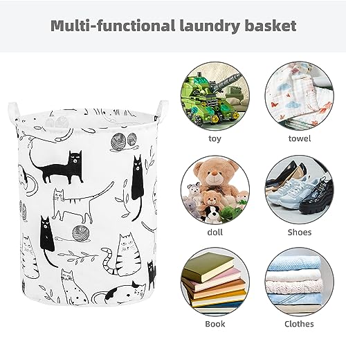 Image of Foldable Baby Laundry Basket Hamper for Nursery Girl Boy kids Clothes laundry hamper basket Portable Tall Collapsible Cute Laundry Basket Organizer, Nursery Storage Basket with Handles (Animal Cats)