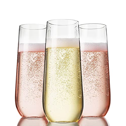 Heavy Duty Reusable Plastic Stemless Champagne Flutes Plastic - Plastic Champagne Flutes Plastic Flutes Disposable Champagne Flute Tritan Plastic Poolside Glassware Dishwasher - 4 Pack By Simple-Glee
