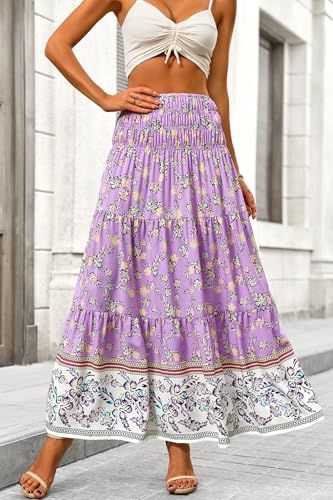 Image of CFLONGE Summer Maxi Skirts for Women 2026 Trendy Floral A Line Boho Skirt