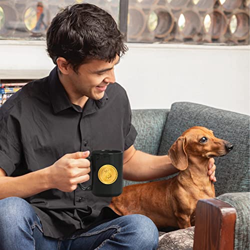 Bitcoin Gift Idea for Crypto Fans Golden Coin with Bitcoin Finances 11oz 15oz Black Coffee Mug - Image 3