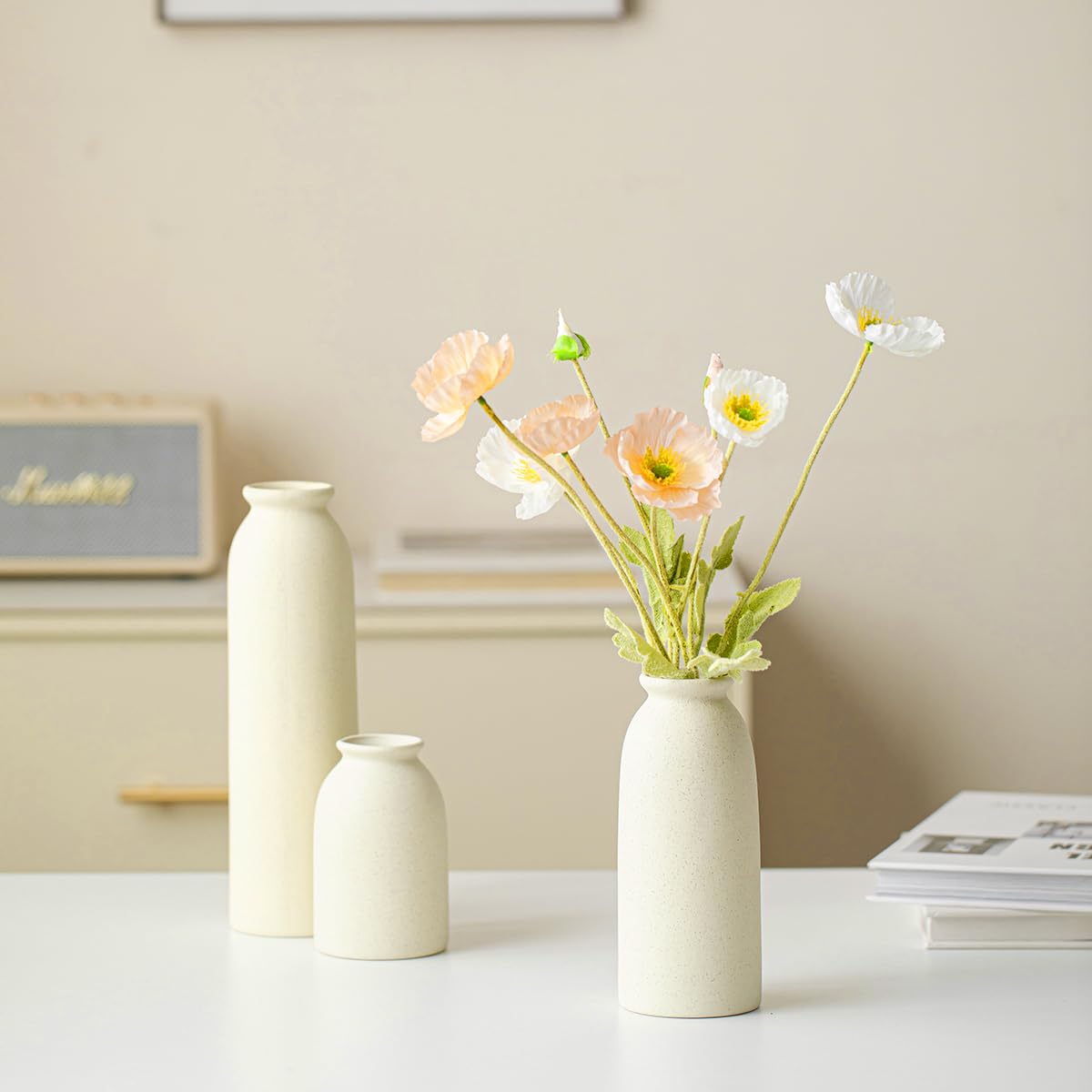 Set di 3 vasi in ceramica per decorazioni, 25 cm, arancione, giallo, bianco (beige)