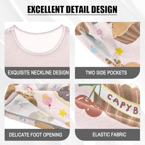 Cupcake Capybara Pink Summer Cute Pajama Sets, Short Sets for Daily Wears and Sleep Wears4