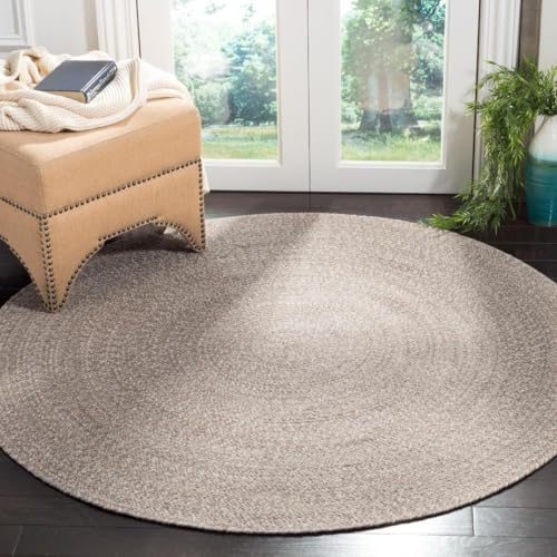 SAFAVIEH Braided Collection Area Rug - 5' Round, Ivory & Beige, Handmade Country Rustic Farmhouse Reversible Cotton, Ideal for High Traffic Areas in Living Room, Bedroom (BRD256B)