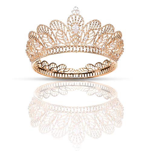 GETNOIVAS Full Round Tiaras and Crowns for Women, Wedding Tiara for Bride, Costume Party Hair Accessories for Brithday Prom Cake Topper, Gold