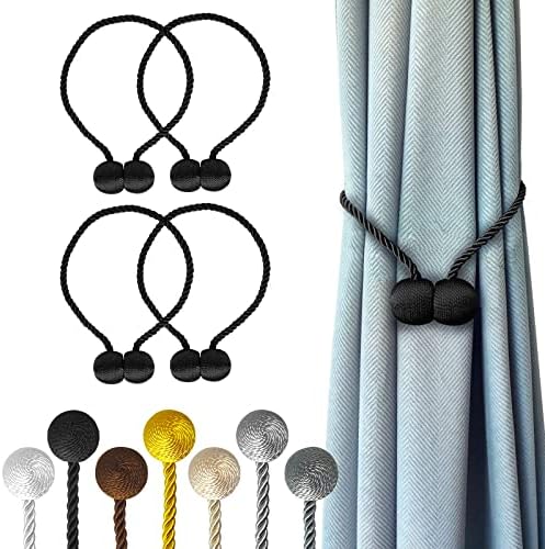 Hion Magnetic Curtain Tiebacks Black 2 Pack, Curtain Tiebacks Buckles Holdbacks Holders Hooks Clip for Home Bedroom Office Decorative Thick or Thin Curtain