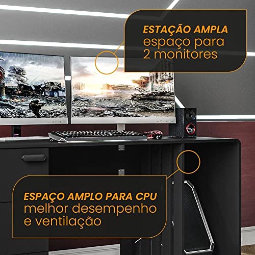 Mesa Gamer 1 Nicho 3 Gavetas XT Racer Expert Preto/Prata