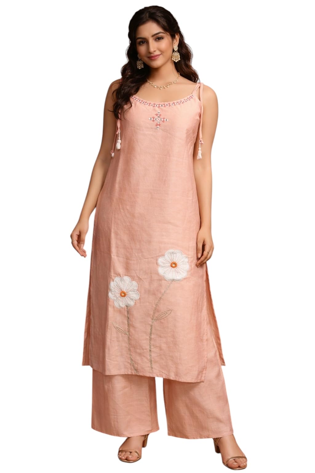 aarika Womens Ethnic Wear Blue Colour Thread Embroidery Cotton Blend Kurti Palazzo-picture-14