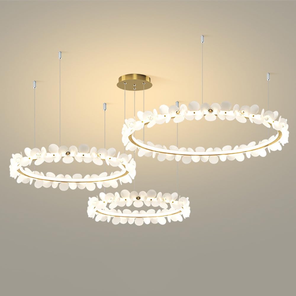 Lustre LED moderne à intensité variable avec 3 anneaux pour salle à manger
