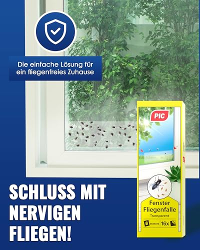 PIC Fenster-Fliegenfalle Innenbereich 16 Stück – Fliegenfänger Klebestreifen, Fliegenfalle Klebefalle - Giftfreie, Geruchlose Fliegen Fallen zum Fangen von Fliegen und Fruchtfliegen, Fly Trap