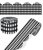 Carson Dellosa Farmhouse 65Ft of Black and White Gingham Bulletin Board Borders, 1 Roll of Scalloped Trim for Rolling Whiteboard, Cork and Posterboard, Party, Office Decorations, and Classroom Decor