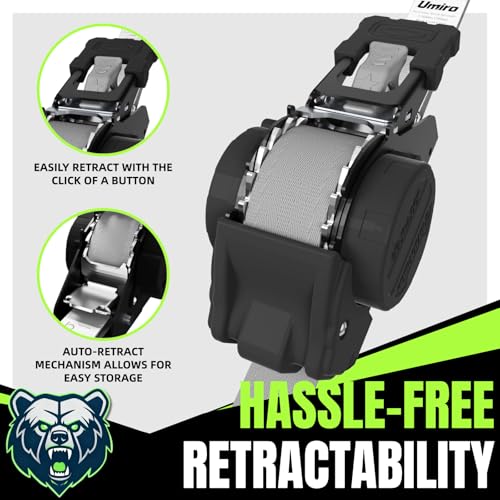 Image of Retractable Ratchet Straps, 4-Pack, 1 Inch x 12 Feet Heavy Duty Tie Downs, 1760lb Break Strength, Self Retracting for Truck, Cargo, Trailer, Motorcycle, ATV, UTV (Grey, 4pack)