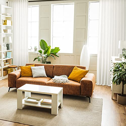 Lehome White Cotton Semi Sheer Curtains For Girls Bedroom 2 Pack, Solid Linen Blended Curtains 108 Inches Long Window Treatments, 100% Pure Natural Fabric Curtain For Spring, Summer, Autumn #TOP7