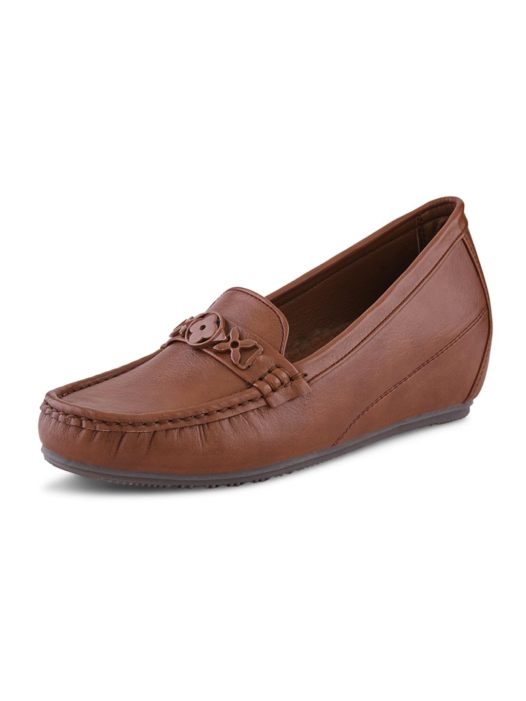 Women’s Classic Wedge Moccasin Loafers with Decorative Buckle | Smooth Upper | Soft Cushioned Footbed | Comfortable Smart Casual Shoes for Girls & Women-image-22