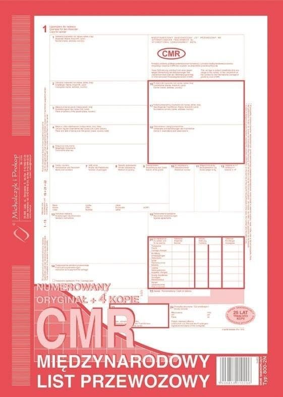 CMR: International consignment note (pre-numbered), A4, (original+4 copies)