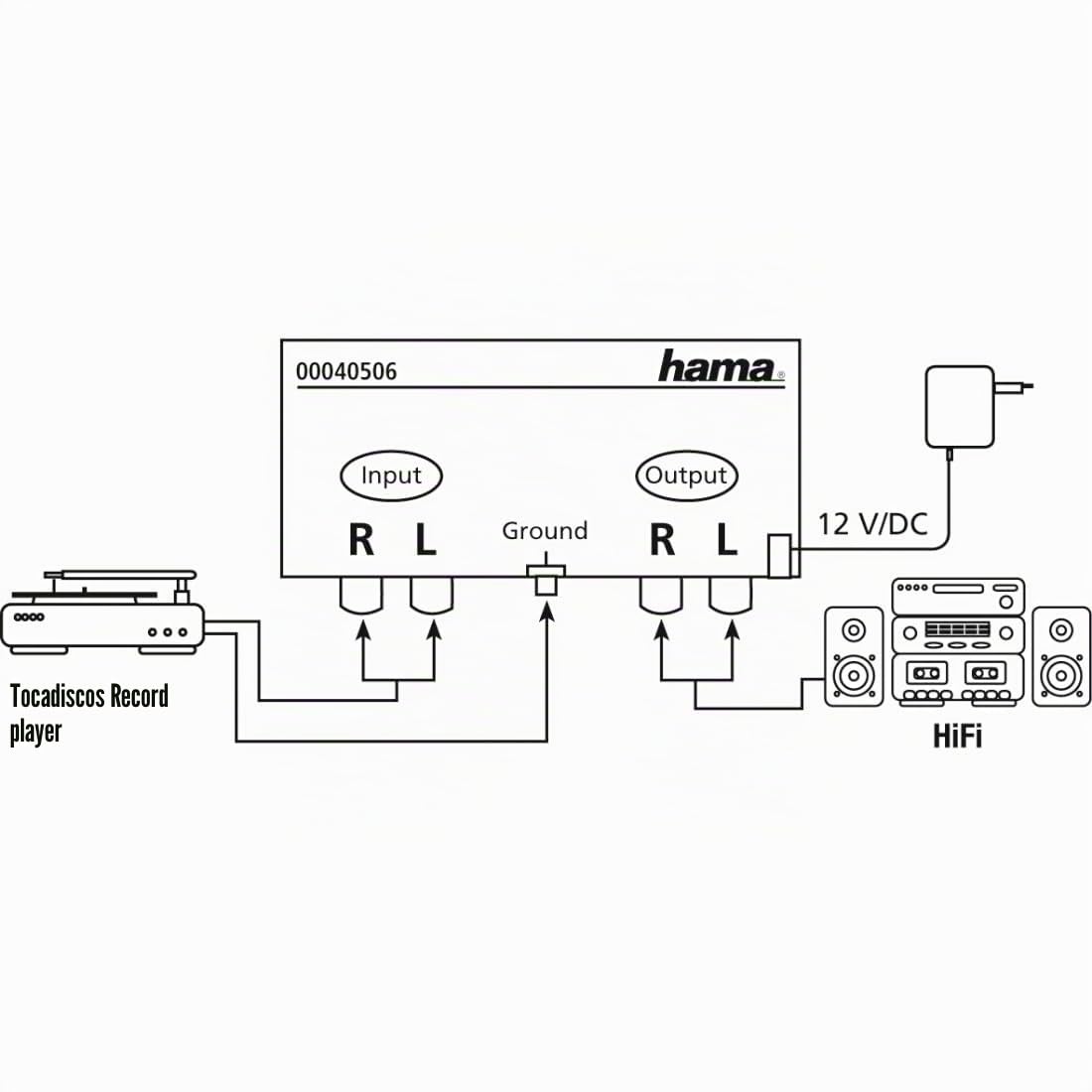 Hama | Preamplificador de phono para tocadiscos (Preamp 230V, ecualización RIAA, conectores chapados en oro, 50Hz, 300mA) Negro