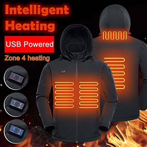 Comior Men's Heated Jacket, Heated Hoodie Coat Heating Warm Clothing Usb Charging Electric Body Warmer, Hooded Jacket Waterproof& Windproof Heating Sweater For Winter Outdoor Working Sports #TOP5