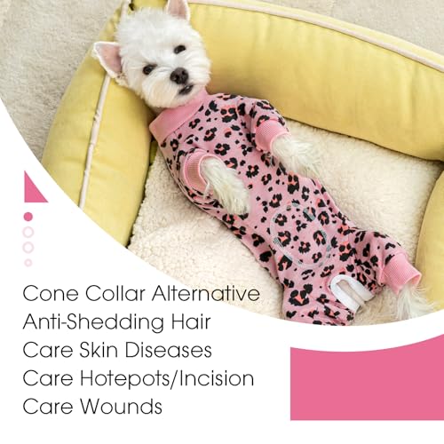 Image of Dog Surgery Recovery Suit for Small Dogs, 4-Legged Dog Onesie After Surgery with Back Snaps, Breathable Cotton Spay and Neuter Bodysuit for Female and Male Dogs