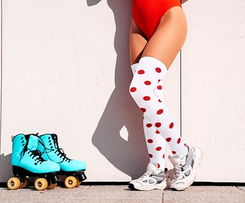 Image of Violet Mist Thigh High Socks for Women Novelty Polka Dot Over the Knee High Socks Black Funny Extra Long Sock Thigh Highs