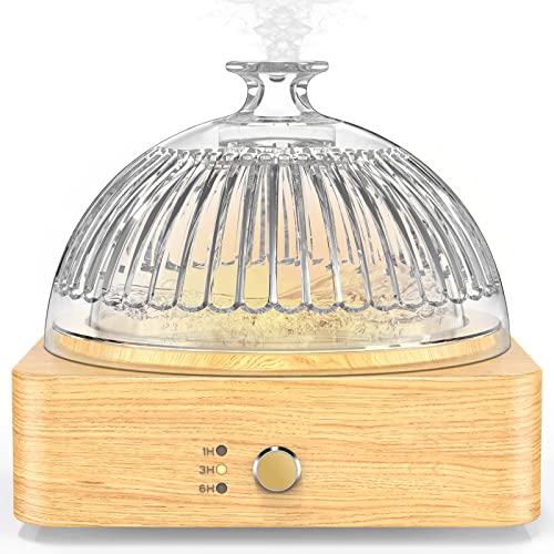 Glass Essential Oil Diffuser, 200Ml Ultrasonic Aromatherapy Diffusers With Glass Reservoir Wood Base Auto-Off Cool Mist Timer, Dusk Flame Warm Light Plastic Free Dome Air Diffuser For Home Office Gift #TOP16