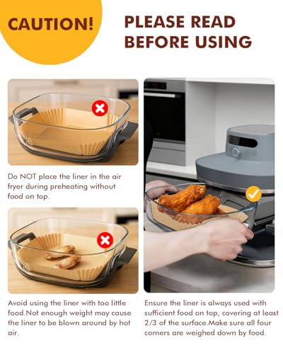 Forros de fritadeira Air Fryer para Ninja Crispi Pro – 200 peças (100 grandes + 100 pequenas) Forros de papel pergaminho antiaderentes descartáveis para sistema de cozimento de fritadeira a ar de