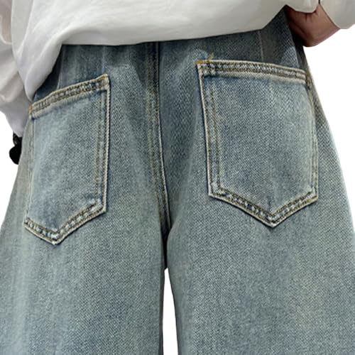 Boys Baggy Jeans - Comfortable Streetwear Elastic Waist Pants with Pockets, Straight Leg Jeans for Tween4