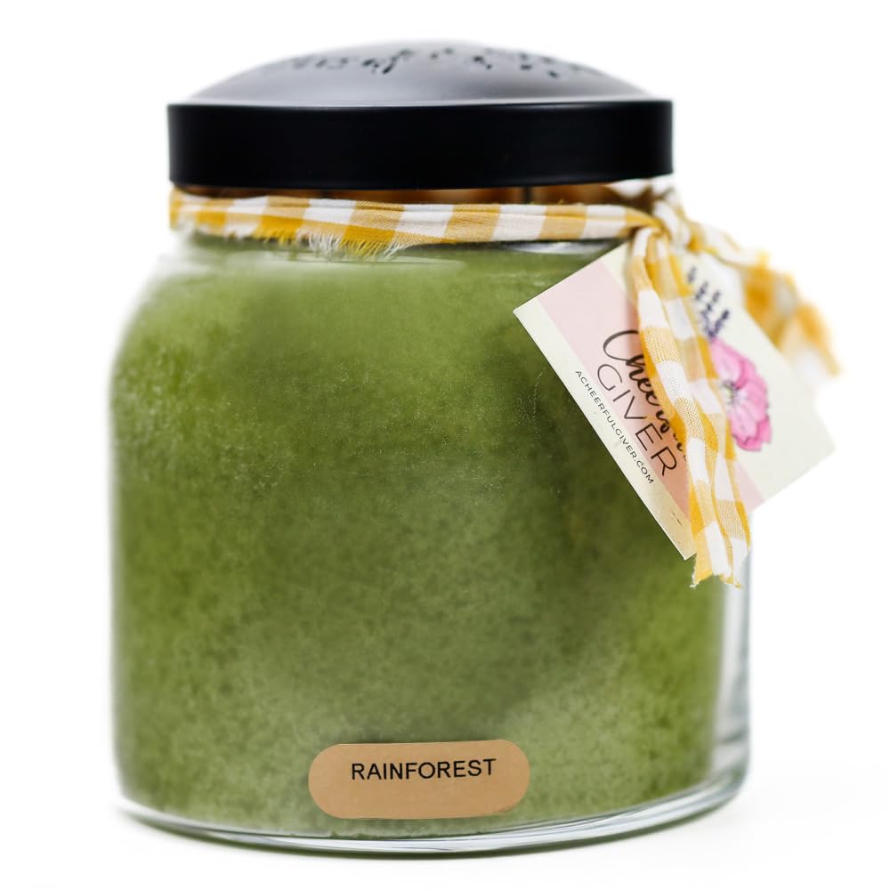 A Cheerful Giver - Rainforest - 34oz Papa Scented Candle Jar with Lid - Keepers of The Light - 155 Hours of Burn Time, Gift for Women, Green, Big Candles for Home Decoration